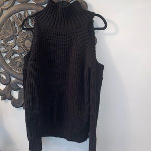 Black knit sweater with open shoulders